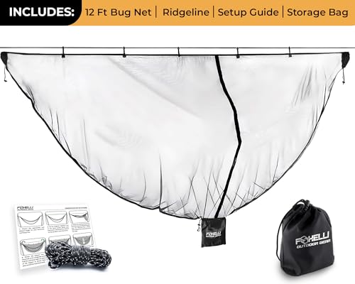 Foxelli XL Hammock Net – 12ft Net for Hammocks, Lightweight Portable Hammock Netting, Fast and Easy Set Up, Fits All Camping Hammocks