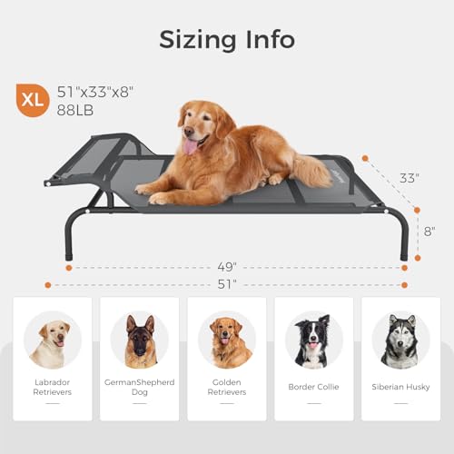 Sweetnight Elevated Dog Bed with Headrest for Large Dogs | Waterproof Raised Dog Cot for Outdoor - 51inch Heavy Duty Steel Frame Large Dog Bed &Easy Assembly，Supports 88-100lbs, XL - size: XL, style: Classic
