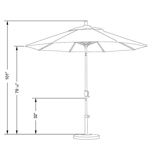 California Umbrella 9' Rd Pacific Trail Series Aluminum Patio Umbrella, Crank Lift, Push Button Tilt, Black Finish, Sunbrella Gateway Mist Fabric - color: Gateway Mist