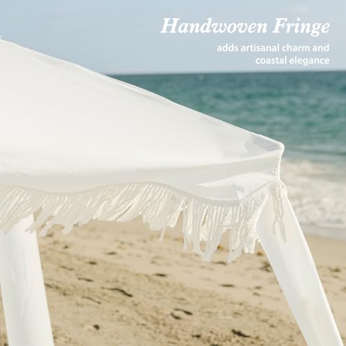AMMSUN Beach Cabana with Fringe, 7' x 7' Boho Beach Canopy with Tassels, Easy Set up & Premium Wood Pole, Cabana Tent with Sand Pockets, Instant Sun Shade for Sand, Garden, Patio, Elegant White - color: Elegant White