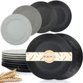 Wrova Wheat Straw Dinner Plates 10 Inch Unbreakable Set of 8 - Dishwasher & Microwave Safe Plastic Plates Reusable - Lightweight Plates for kitchen,camping,salad - Black to Grey - color: Black/Deep Gray/Gray, size: 10 inch