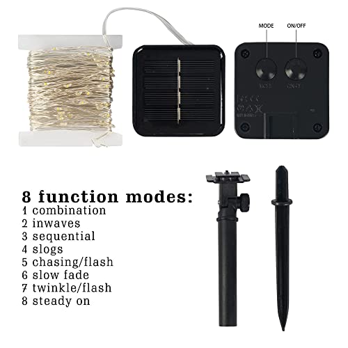 Dazzle Bright 2 Pack Solar String Lights Outdoor, Total 80FT 240LED Solar Powered Waterproof Fairy Lights 8 Modes, Silver Wire Lights (Warm White) - color: Warm White, size: 2 Pack