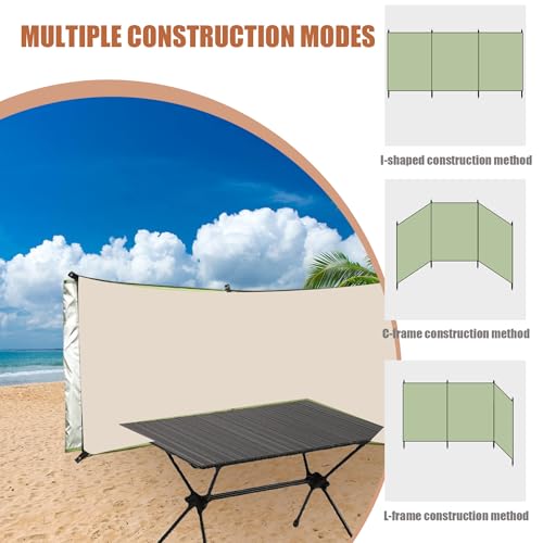 Wind Screen 98x28in Foldable Wind Blocker 210d Silver Coating Camping Windbreaks with Grommet 3 Panel Screen for Outdoor Beach Lawn Privacy Blocker Camping Windbreaks