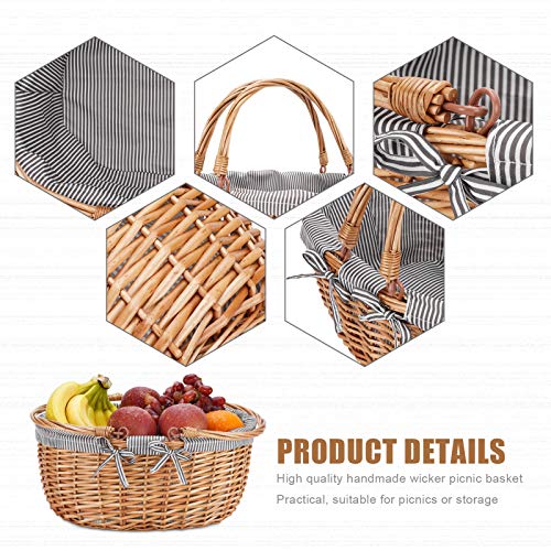 Picnic Outdoor Blankets Waterproof Extra Large - Beach Mat Foldable with Carry Strap Camping Woodchip Picnic Basket with Double Folding Handles, Natural Woven Basket, Gift Packing Woven Basket