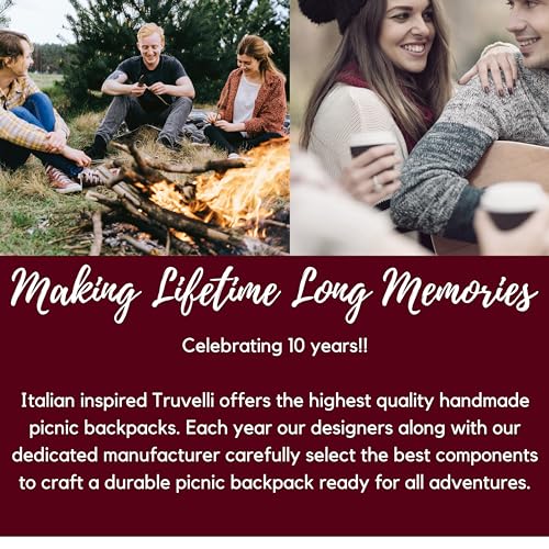 Truvelli Picnic Backpack for 2 with Blanket – 12-in-1 Insulated Picnic Basket Backpack Set with‬ Wine Holder, Cutlery & Cheese Board – Luxury Picnic Back Pack for Couples, Outdoor‬ Adventures, Gray - color: Gray