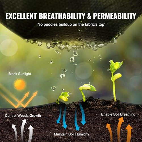 VEVOR Weed Barrier Landscape Fabric, 4*50FT Heavy Duty Garden Weed Fabric, Woven PP Weed Control Fabric, Driveway Fabric, Geotextile Fabric for Landscaping, Ground Cover, Weed Blocker Weed Mat, Black - size: 4FT*50FT-3.2OZ