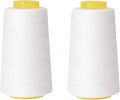 Sewing Thread Cone Set, 2 Pack Serger Thread, 3000 Yards Each, All Purpose Thread for Sewing, Quilting, Machines, Overlock, Merrow & Hand Embroidery (White*2)