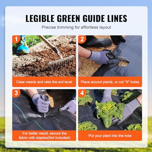 VEVOR Weed Barrier Landscape Fabric, 4*50FT Heavy Duty Garden Weed Fabric, Woven PP Weed Control Fabric, Driveway Fabric, Geotextile Fabric for Landscaping, Ground Cover, Weed Blocker Weed Mat, Black - size: 4FT*50FT-3.2OZ