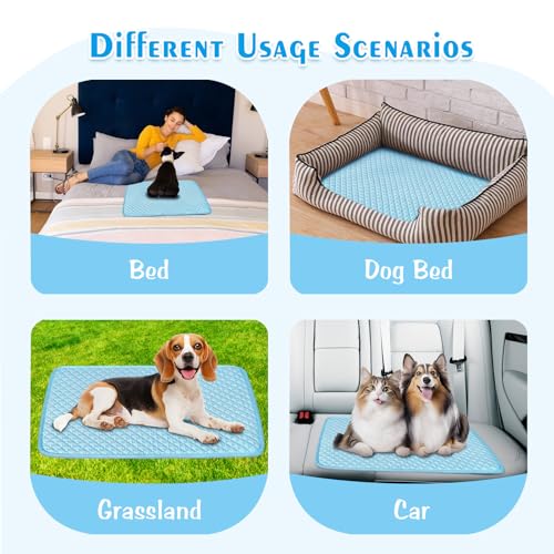 Dog Cooling Mat, Comfortable Pet Cooling Pad for Dogs Cats, Q-Max>0.4 Washable Cool Fiber Portable for Indoor Outdoor Car Seats - size: Medium