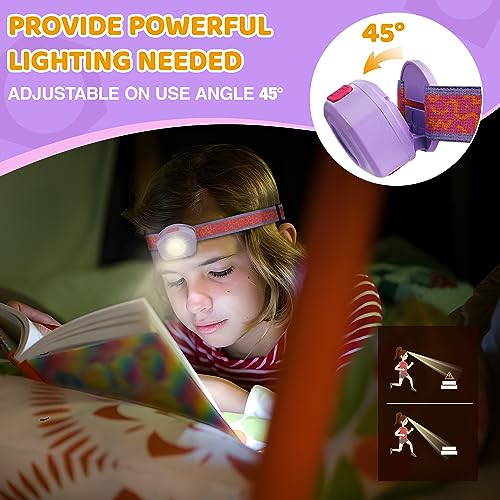 EverBrite LED Headlamp Rechargeable Kids Headlamp with RGB Mode and Adjustable Headband, 3 Modes Multicolor Headlamp for Camping, Reading, Exploring, Hiking-2 Pack - color: Sweety 2 Pack