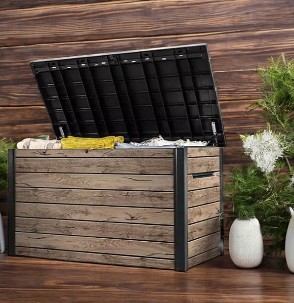 230 Gallon Deck Storage Box Outdoor Patio Container (Ash Wood Brown)