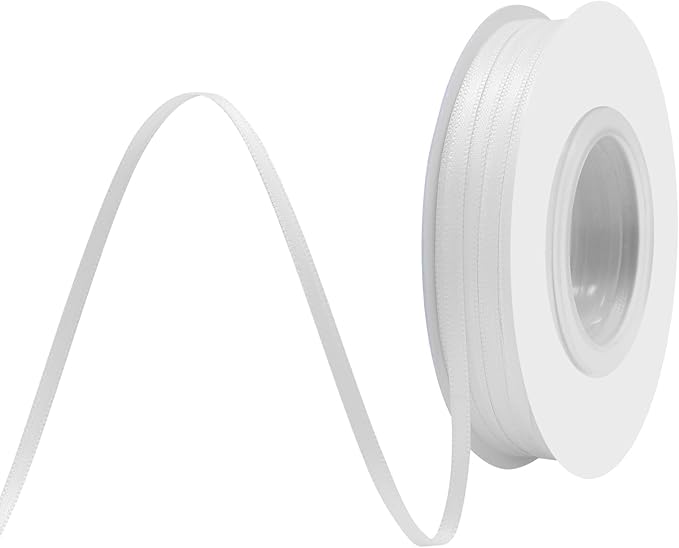 White Satin Ribbon 1/8" X 50 Yards Solid Color Double Faced Ribbons Perfect for Crafts Wedding Decor Bow Making Arts Sewing and More