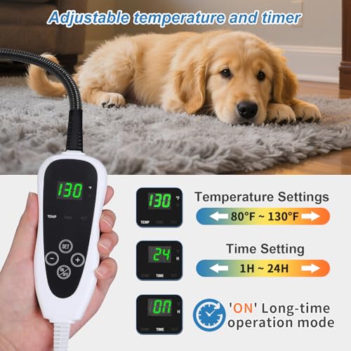 GOLOPET Large Dog Heating Pad 36x24 in with Smart Thermostat Switch and Power Line Protection Tube,Obtained MET and UL Dual Certification,Waterproof Pet Heating Pad with Long Velvet Cloth Cover - size: 36.0"l X 24.0"w