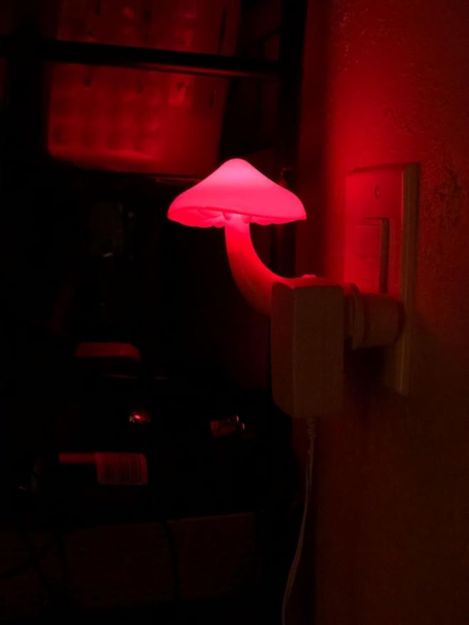 AUSAYE 5 Pack Sensor LED Night Lights Plug in Lamp Mushroom Light for Adults Kids NightLight Bedroom,Bathroom,Toilet,Hallway,Stairs,Kitchen,Basement Red