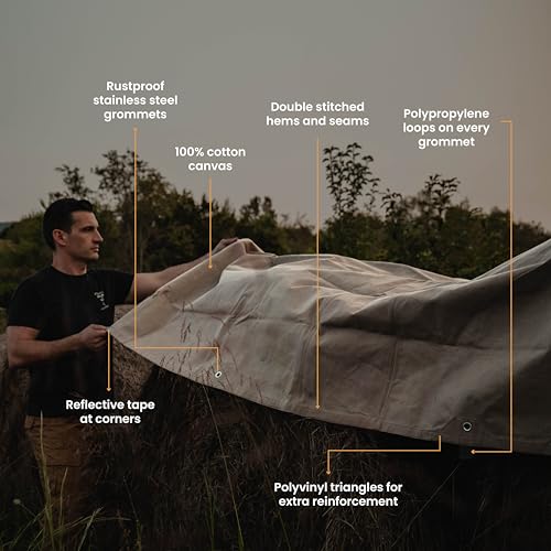 WHITEDUCK Canvas Tarp 18 oz. Heavy Duty Waterproof UV Resistant, Rustproof Grommets, Industrial & Commercial Use Cloth Tarp (Cut Size: 20'x20', Finished Size: 19'6"x19'6", Olive Drab) - color: Olive, size: 20' x 20'