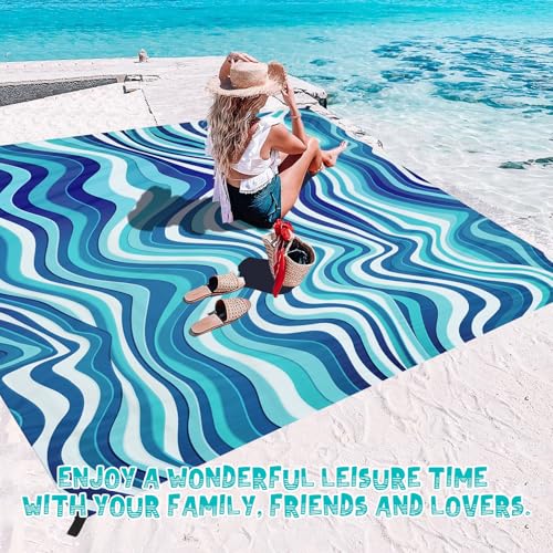Beach Blanket Waterproof Sandproof 1-7 Adult Oversized 78 '' × 81 '' Lightweight Durable Compact Sand Free Extra Large Beach Mat for Travel Camping Hiking Picnic - color: Wave2, size: 78“x81”