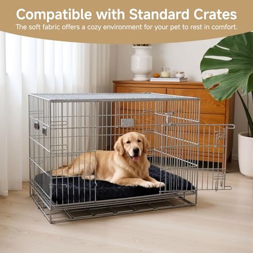 Washable Dog Bed Mat Soft Dog Crate Pad Fluffy Pet Kennel Beds Sleeping Mattress with Non-Slip Bottom for Large Jumbo Medium Small Dogs, 29 x 18 Inch, Black - color: Black, size: 29.00" x 18.00" x 1.50"