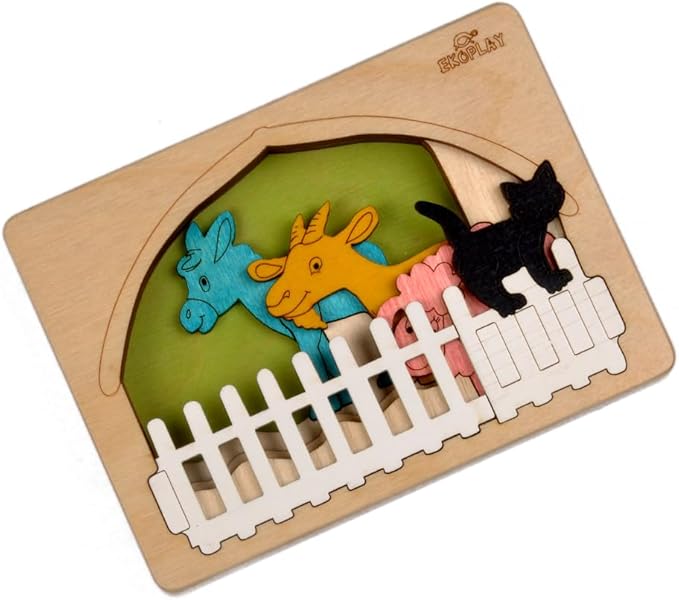 Farm Animals Multilayered Wooden Puzzles for Kids | 6 Piece Jigsaw Puzzle for Preschool Kids | Learning Educational Toys Gifts for Boys Girls 3+ Years