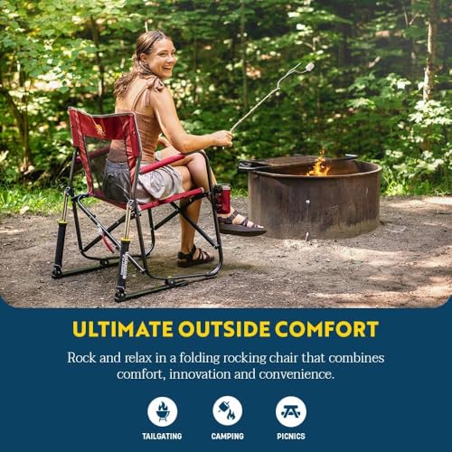 GCI Outdoor Freestyle Rocker Camping Chair | Portable Folding Rocking Chair with Solid, Durable Armrests, Drink Holder & Comfortable Backrest — Cinnamon - color: Cinnamon, style: Freestyle Rocker