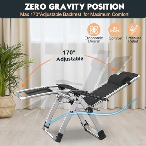 MOPHOTO Zero Gravity Chair, Outdoor Padded Lounge Chair with Side Table, Reclining Chair, Sturdy & Comfortable, Supports up to 440lbs - color: Deep Gray, style: Zero Gravity Chair