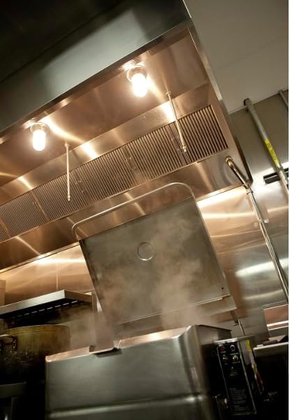 Commercial Kitchen Restaurant Duty Exhaust Hood, Wall Canopy Stainless Steel Exhaust Hood with Baffle Hood Filters, High Temperature Light Fixtures, and 16” Round Exhaust Riser (4' Long Hood)