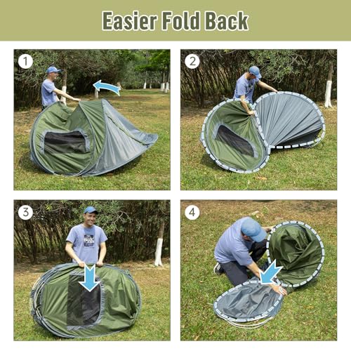 Night Cat Pop-up Camping Tent: 2 Person Tent Waterproof Instant Easy Setup Family Tent - color: Dark Green, size: 3-4 Persons (11.8x7.5x4.3 ft)