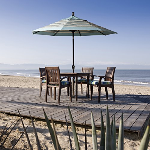 California Umbrella 9' Round Aluminum Market Umbrella, Crank Lift, Push Button Tilt, Black Pole, Sunbrella Linen Sesame - color: Linen Sesame