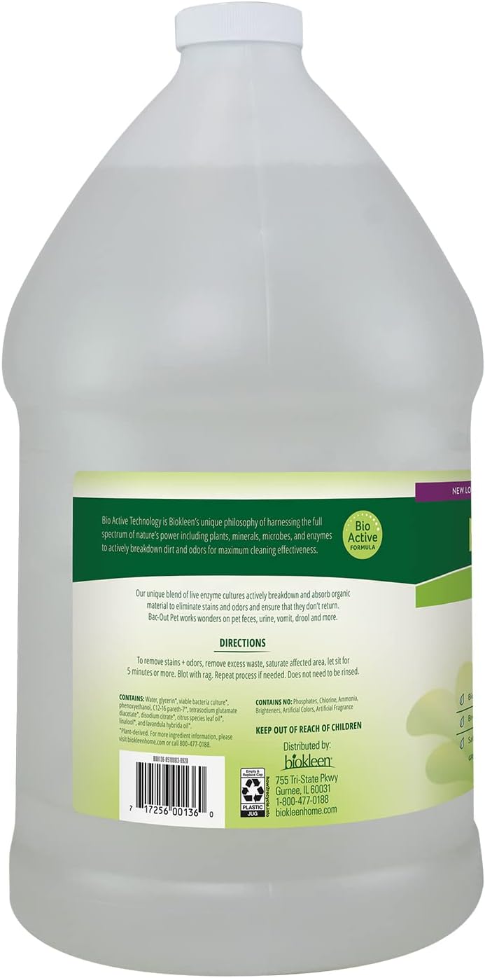 Biokleen Bac-Out Pet Stain Remover - Spray & Gallon Refill - Enzymatic, Natural, Destroys Stains & Odors Safely, for Pet Stains on Carpets - Eco-Friendly, Plant-Based