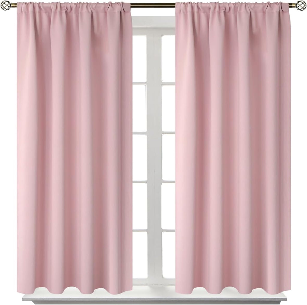 BGment Baby Pink Room Darkening Curtains for Short Window - Rod Pocket Thermal Insulated Blackout Curtains for Girl Bedroom, 42 x 40 Inch, 2 Panels