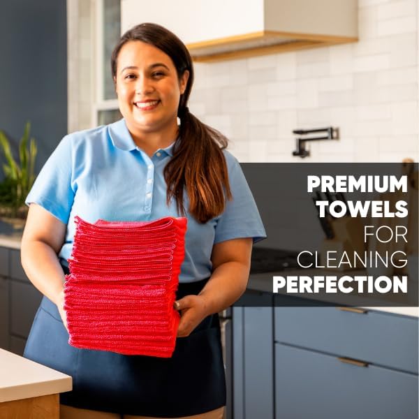 12" x 12" MW Pro Multi-Surface Microfiber Cleaning Cloths | Red - 12 Pack | Premium Microfiber Towels for Cleaning Glass, Kitchens, Bathrooms, Automotive, Supplies & Products
