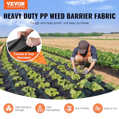 VEVOR Weed Barrier Landscape Fabric, 3x300 FT Heavy Duty Garden Weed Fabric, 3.2Oz Woven Weed Control Fabric, Weed Blocker Mat, Easy Setup, Durable PP Gardening Fabric for Driveway Ground Cover, Black - size: 3FT*300FT-3.2OZ