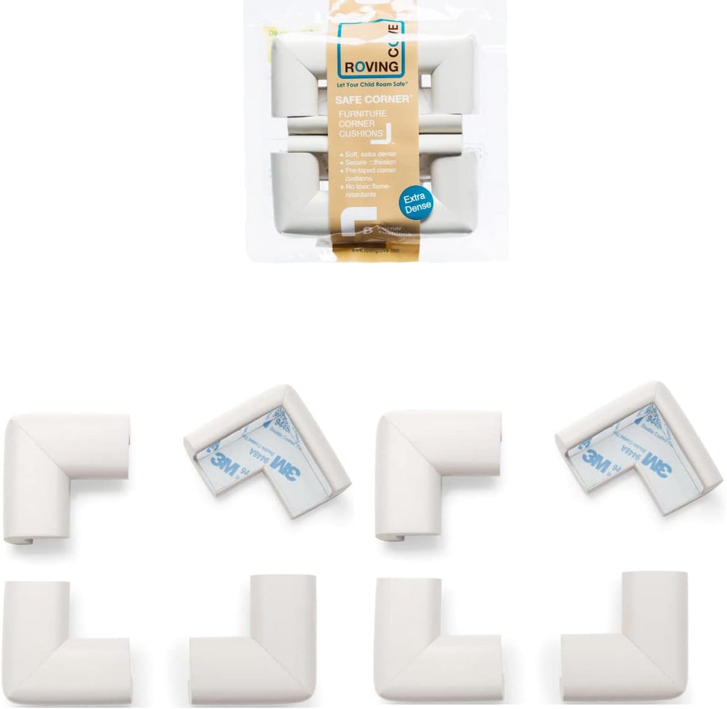 Roving Cove HeftyFit Corner Protector for Baby (8 Large Corners), Heavy-Duty Soft Rubber Foam Furniture Corner Bumper Guards, 3M Adhesive Pre-Taped, Oyster White (Off White)