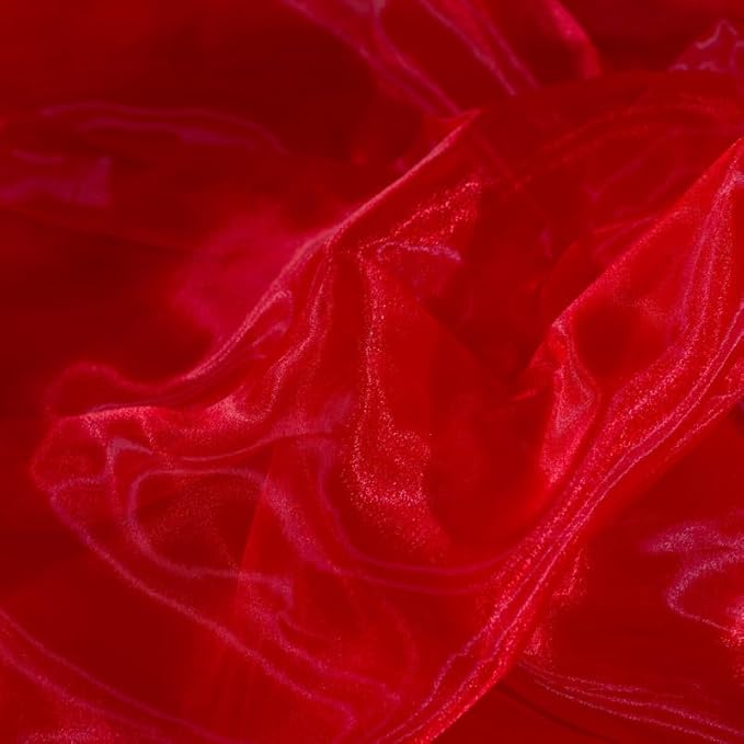 Fynite Red Organza Fabric by The Yard | 2 Yard Long | 44" Wide | Bridal Soft Sheer Organza Tulle for DIY Wedding Dress Fashion Craft Decorations
