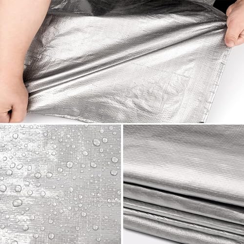 12 x 16ft Tarps Heavy Duty Thick Waterproof, Poly Canopy Silver + Black Tent Shelter Cover, 18 Mil Tarpaulin Shade, Rip and Tear Proof, UV Resistant Tarpaulin with Grommets and Reinforced Edges - color: Silver+black（18mil）, size: 12 x 16ft
