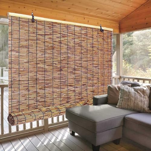Patio Shades Roll Up Outdoor, Bamboo Blinds for Outdoor Patio, Thernal Insulated Shading Reed Blinds, Blackout Bamboo Shade, Privacy Screen, 24″ 30″ 34″ 36″ 39″ 43″ 48″ 51″ 55″ 70″ Width - size: 34"W x 79"H