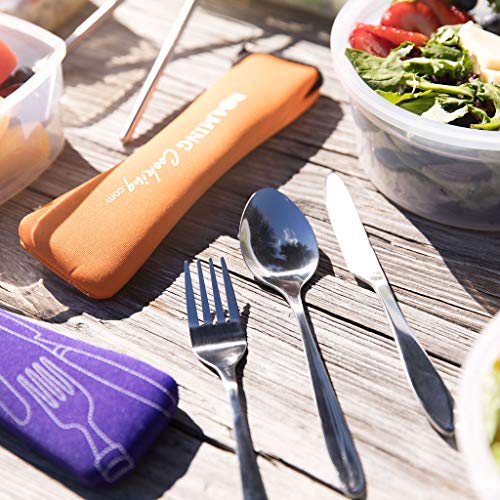 Reusable Travel Utensils with Case | Fork and Spoon Set with Knife, Chopsticks and Optional Reusable Straw– Office, Travel, or Camping Accessories| Lightweight Sturdy Reusable Utensils - color: 4pc Set - Green