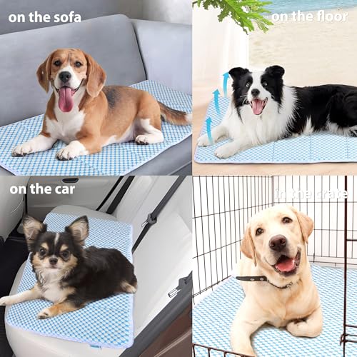 Cooling Dog Mat Q-Max>0.5 - Rapid Cooling Tech, Thin Breathable Crate Pad, Portable Washable Summer Mat, Chill Soothing Fabric - 35"x23" Large Dog, Blue - color: Blue, size: 35"L x 23"W x 0.8"H