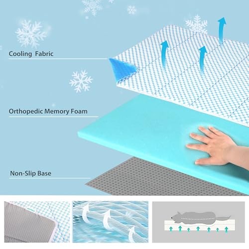 Cooling Dog Mat Q-Max>0.5 - Rapid Cooling Tech, Thin Breathable Crate Pad, Portable Washable Summer Mat, Chill Soothing Fabric - 35"x23" Large Dog, Blue - color: Blue, size: 35"L x 23"W x 0.8"H