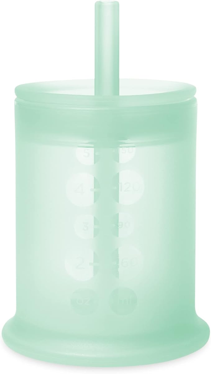Olababy Silicone Training Cup with Straw Lid | Babies Water Drinking Cup | 6+ Mo Infant To 12-18 Months Toddler | Sippy Cup For Kids & Smoothie Cup | Baby Led Weaning (Mint, 5 oz)