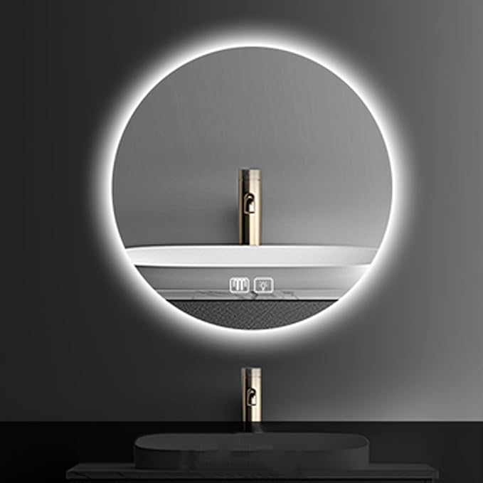 Bathroom Mirror with LED Lights and Touch Sensor, Wall Mounted Mirror with Demister Pad, 3 Colours of Light, Double Touch Button, for Entryway, Bathroom, Vanity(80cm/31.5in)