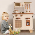 ROBUD Kids Kitchen Playset, Mocha Montessori Wooden Play Kitchen with Ice Dispenser, Pretend Toddlers Kitchen Toy with Accessories, Baby Gift for Ages 3 4 5 6 7 8