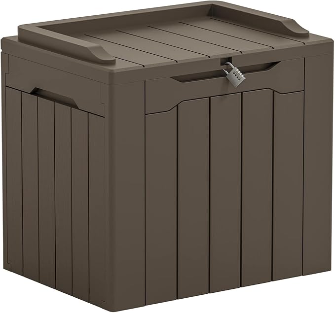 Greesum 31 Gallon Resin Deck Box Large Outdoor Storage for Patio Furniture, Garden Tools, Pool Supplies, Weatherproof and UV Resistant, Lockable, Dark Brown