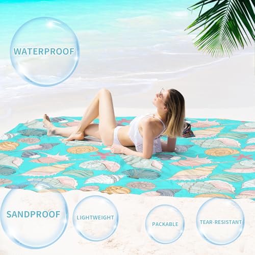 Beach Blanket 78''×81'' Suits 1-5 Adults Waterproof Sandproof Lightweight Oversized Large Picnic Mat Blanket for Beach Travel Camping Picnic Hiking - color: Conch, size: 6'9" x 6'6"