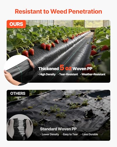 VEVOR Weed Barrier Fabric Heavy Duty, 6x250FT 5oz Landscape Fabric, Woven Weed Blocker Fabrics, Garden Fabrics Weeds Barrier, Weeds Control Ground Cover, Geotextile Webbing, Gardening Mat, Black - size: 6FT*250FT-5oz