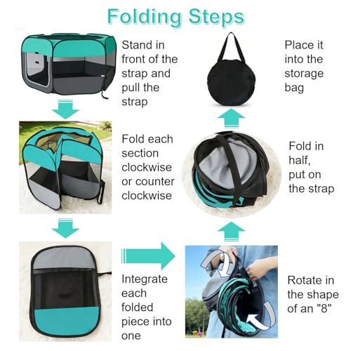 Dog Cat Playpen, Pet Playpen Indoor for Dog Crate Tent Cage Outdoor Foldable Dog Enclosure, Green Large - style: Large(43"L x 43"W x 24"H)
