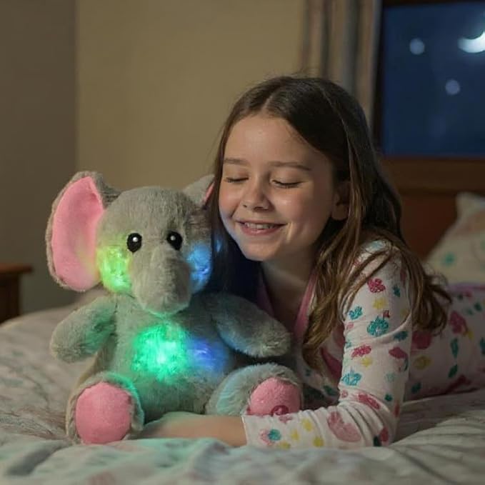 Cuteoy Glowing LED Light-up Elephant Nightlight Toys Musical Plush Stuffed Animal Singing Lullabies Birthday Christmas Plushies Gifts for Kids Boys Girls,10.5"