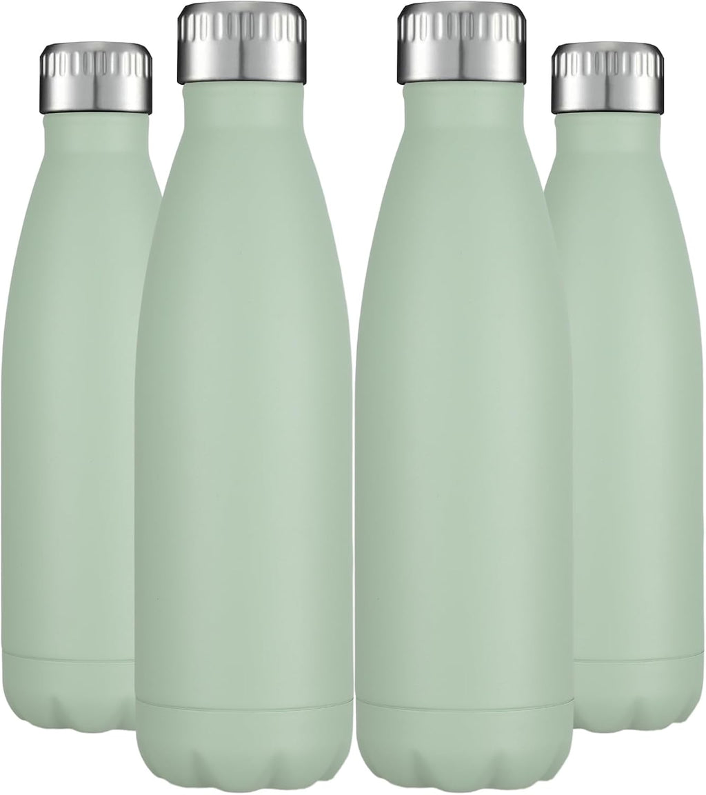 HASLE OUTFITTERS 17oz Stainless Steel Water Bottles Bulk, Vacuum Insulated Water Bottles Double Walled Powder Coated Reusable Metal Sports Water Bottles Keep Drinks Hot and Cold, Light Green, 4Packs