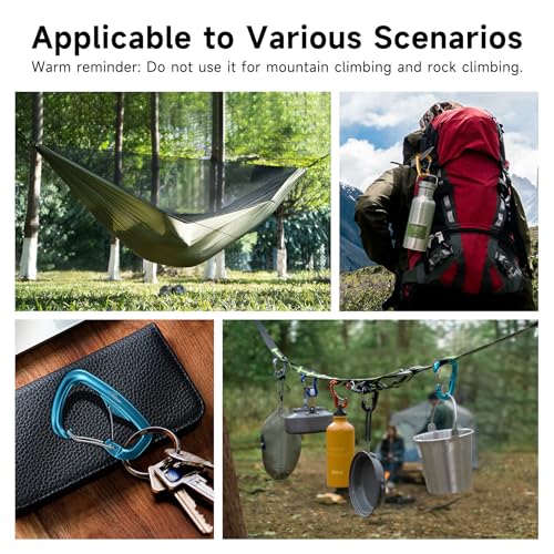 Heavy Duty Carabiner Clip Hook 8KN (1763 lbs), 2 PCS Ultra-Light Aluminum Caribeaners with Double Door D Ring Shape, for Hammock, Camping, Hiking, Backpacking, Dog Leash, Keychain Clip - style: 2#Black-2pc