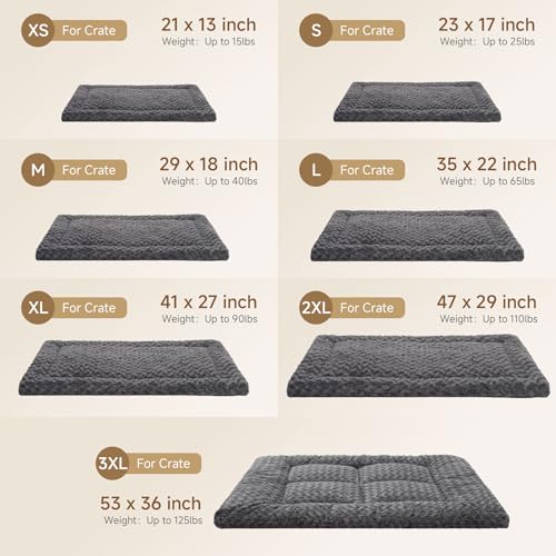 Washable Dog Bed Mat Soft Dog Crate Pad Fluffy Pet Kennel Beds Sleeping Mattress with Non-Slip Bottom for Extra Large Jumbo Medium Small Dogs, 53 x 36 Inch, Grey - color: Grey, size: 53.00" x 36.00" x 1.50"