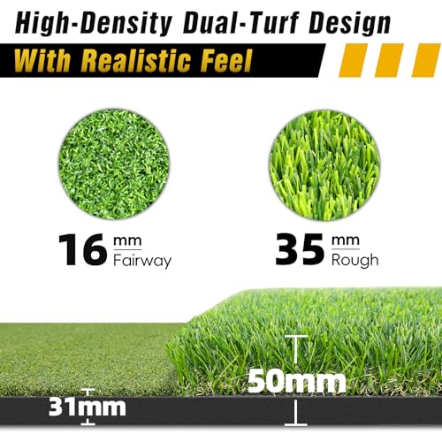 Dual-Turf Golf Mat 31mm: 6x4ft/5X5ft Extra Large Golf Hitting Mats Practice Outdoor Indoor, High-Density Artificial Turf Matt for Garage Simulator Chipping Driving Training, Ideal Gifts for Men Dad - style: 6'X4' X-Large-31mm